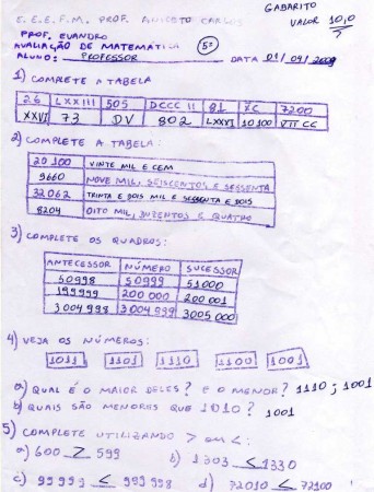 RESOLUÇÃO ( Avaliação 5º Aniceto ) 